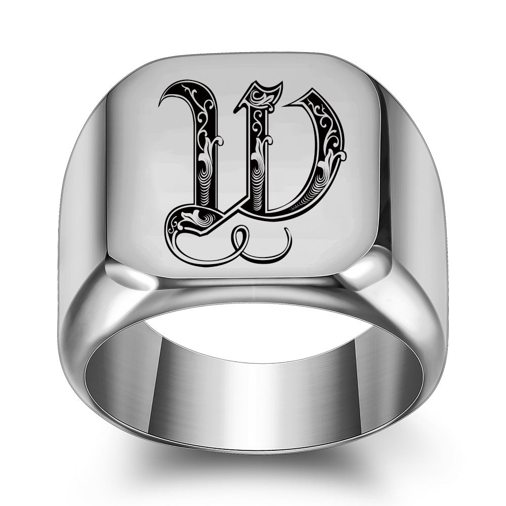 26 English Initial Letter Titanium Steel Ring For Men