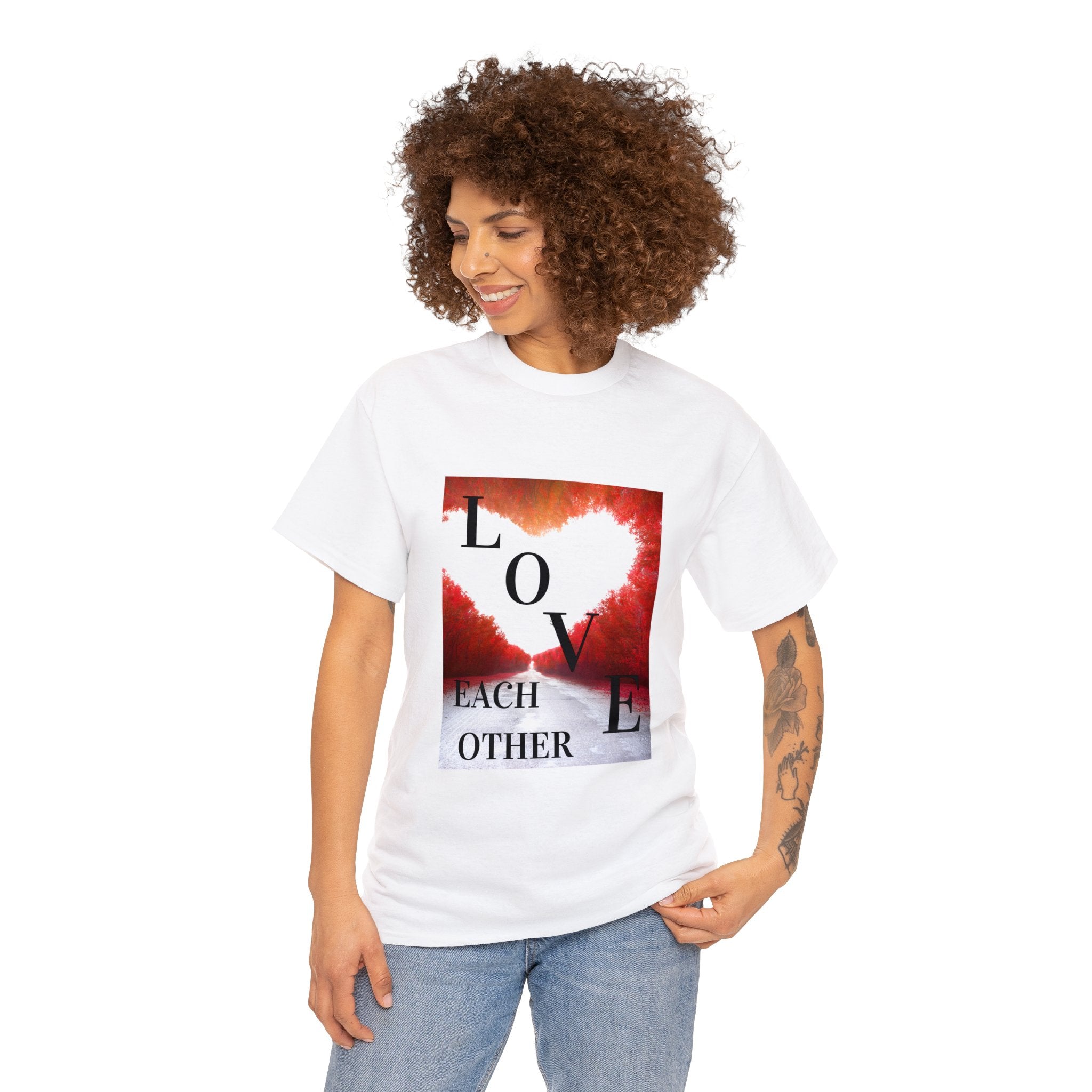 Unisex Heavy Cotton Tee Says Love and Help Each Other