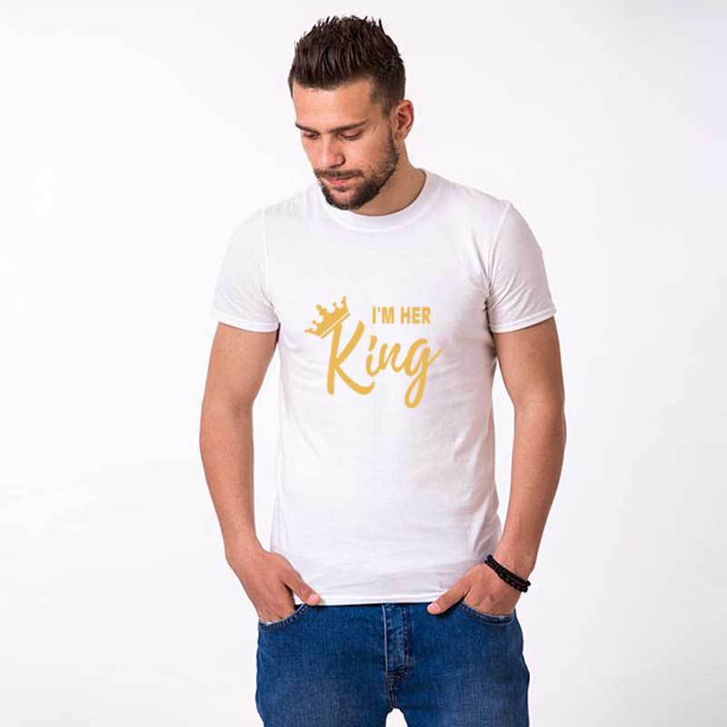 I'm Her King, His Queen Trending Couple Men And Women Letters Short-Sleeved T-Shirt