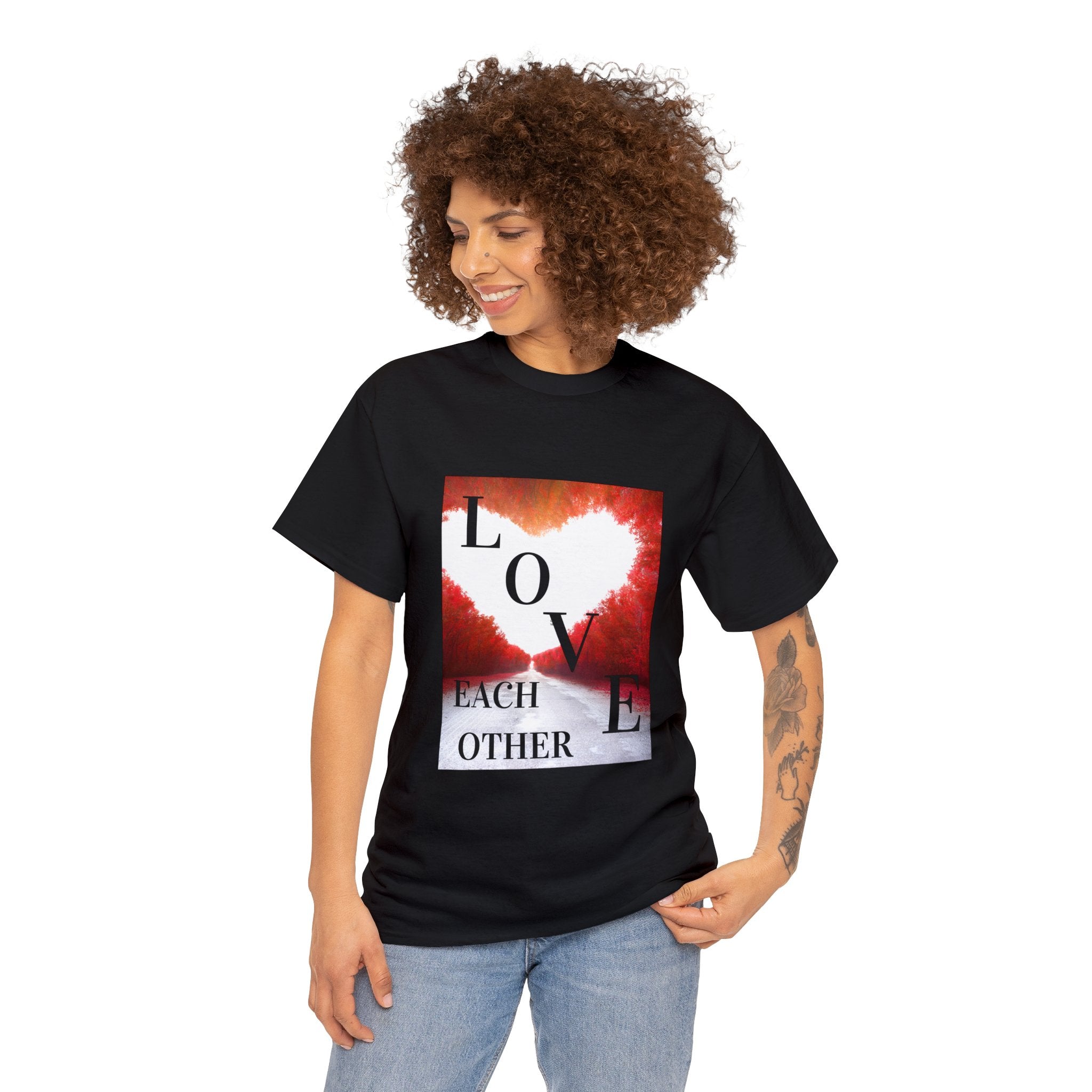 Unisex Heavy Cotton Tee Says Love and Help Each Other