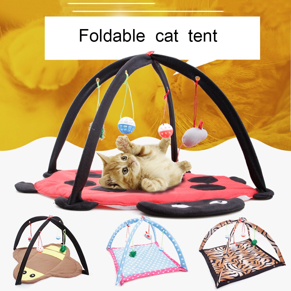 Cartoon Cat Play Tent Multifunctional Cat Hammocks Kitten Sleep Bed Foldable Cat Mat with Balls Cat Play House Toy