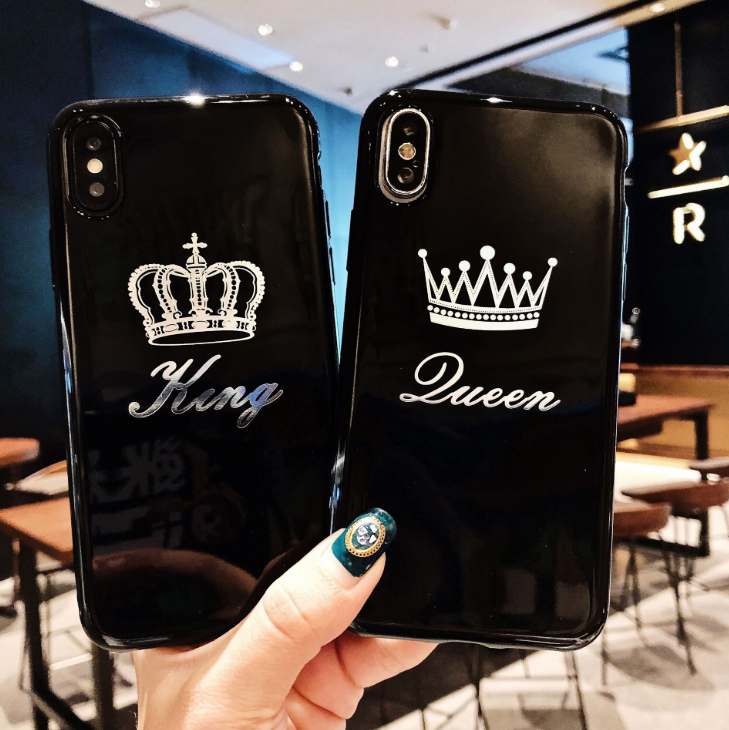 Compatible With  Cartoon Crown Phone Case For    Plus Letter KING QUEEN Back Cover For