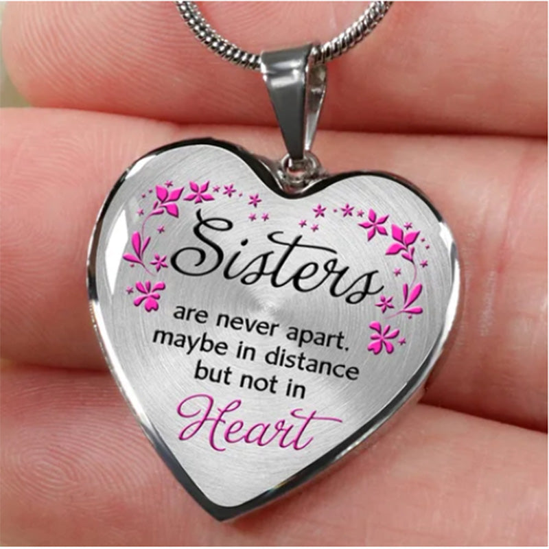 Best Friend Sister Heart Epoxy Pendant Inspirational Necklace