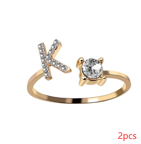 New Design Adjustable 26 Initial Letter Ring Fashion Jewelry For Women Simple Elegant Jewelry