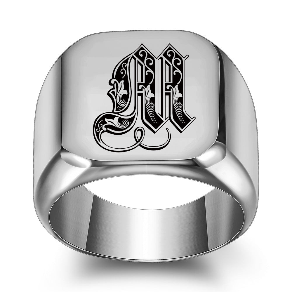 26 English Initial Letter Titanium Steel Ring For Men