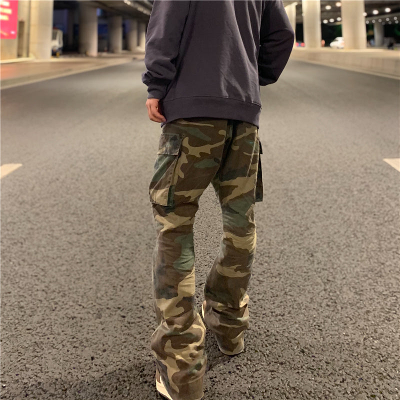 Men's Loose Wide Leg Camo Flare Cargo Pants