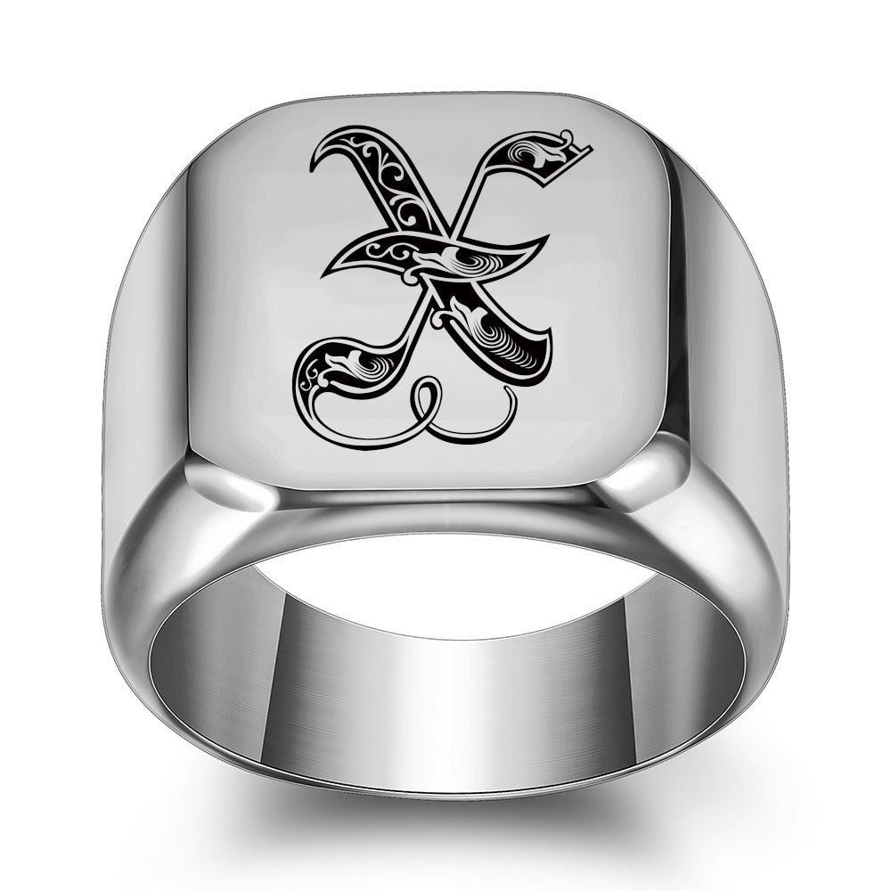 26 English Initial Letter Titanium Steel Ring For Men