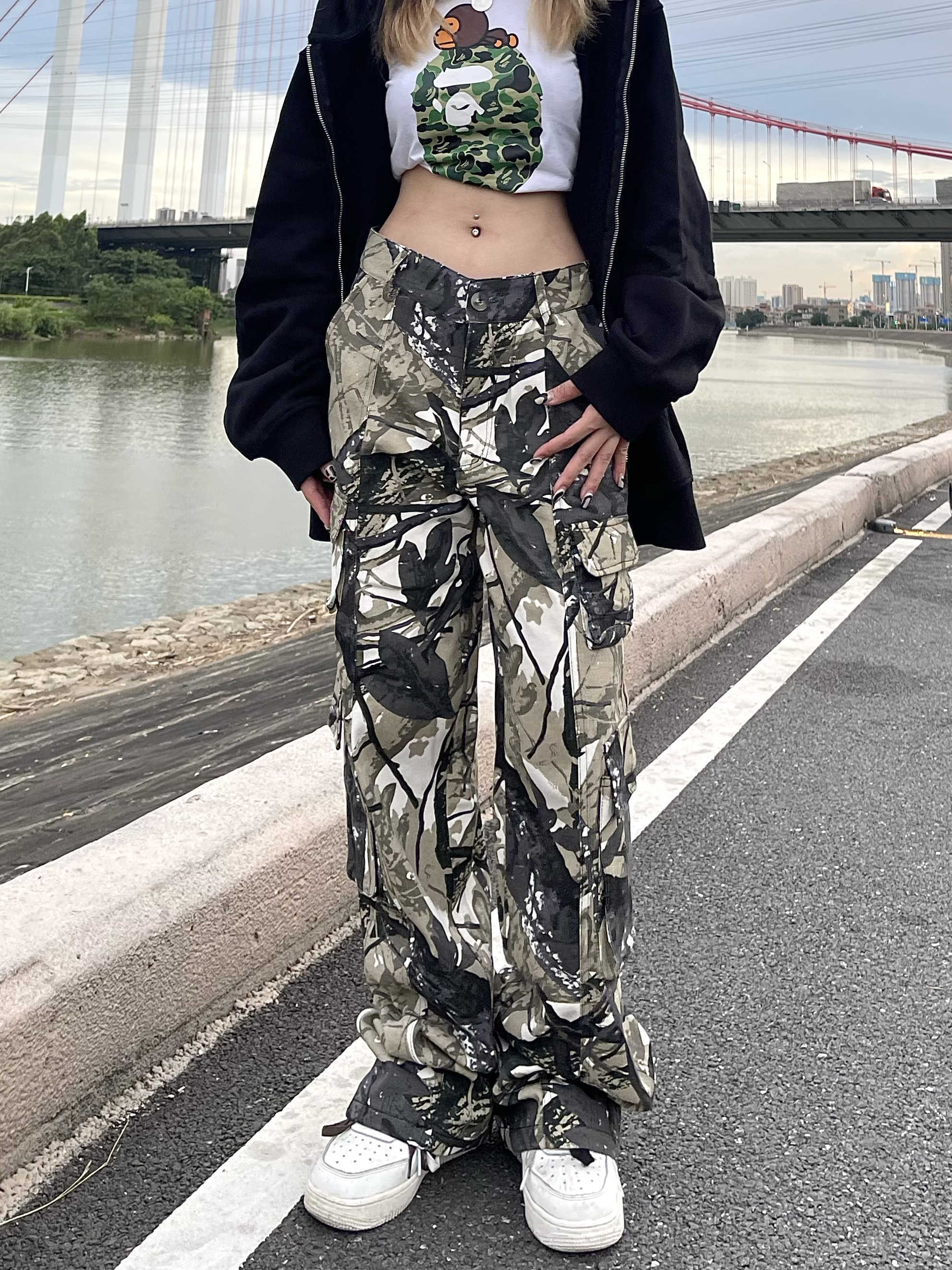 High Street Vintage Camo Cargo Pocket Wide Leg Pants