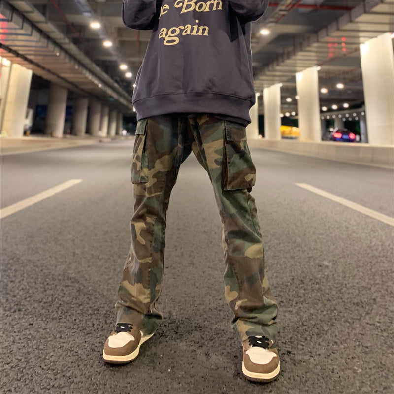 Men's Loose Wide Leg Camo Flare Cargo Pants