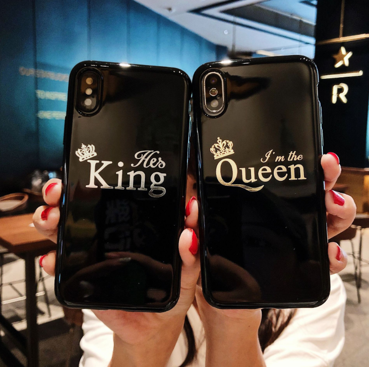 Compatible With  Cartoon Crown Phone Case For    Plus Letter KING QUEEN Back Cover For