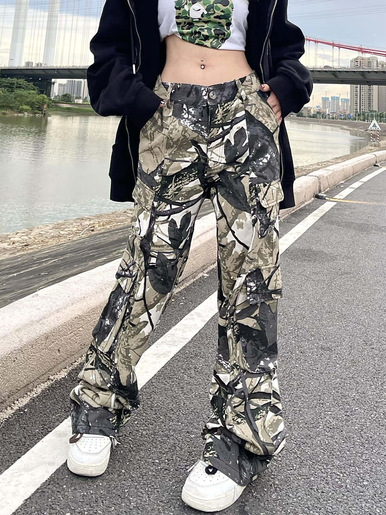 High Street Vintage Camo Cargo Pocket Wide Leg Pants