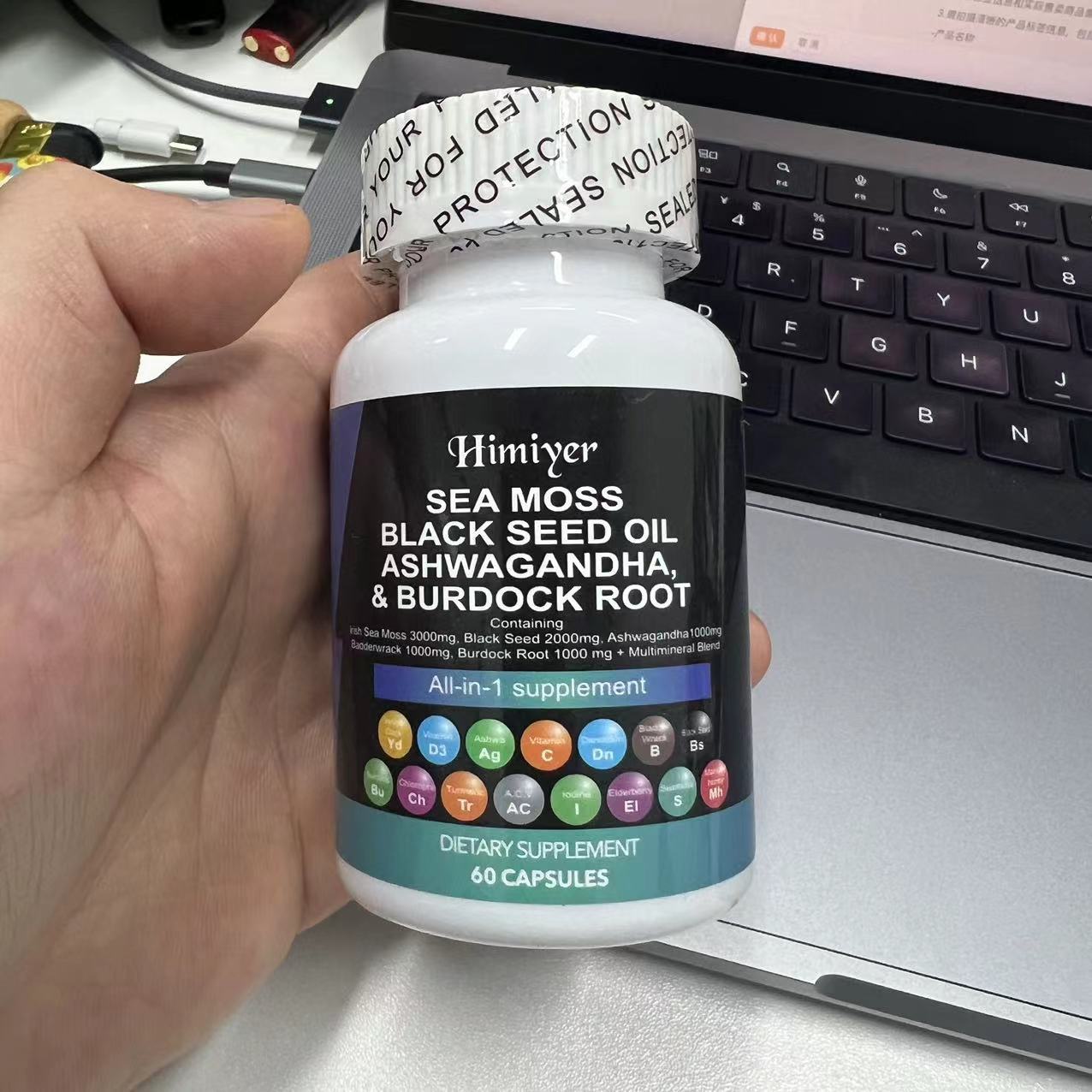 Sea Moss 3000mg Black Seed Oil 2000mg Ashwagandha 999mg Turmeric 999mg Bladderwrack 999mg Burdock 999mg & Vitamin C & D3 With Elderberry Manuka Dandelion Yellow Dock Iodine Chlorophyll ACV