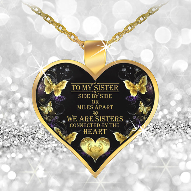 Gold Butterfly To My Sister Heart Pendant Inspirational Necklace