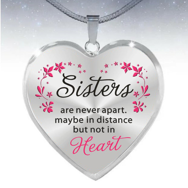 Best Friend Sister Heart Epoxy Pendant Inspirational Necklace