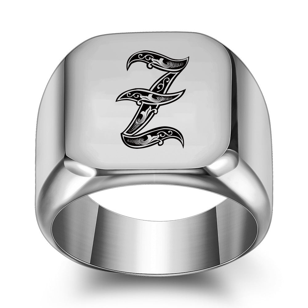 26 English Initial Letter Titanium Steel Ring For Men