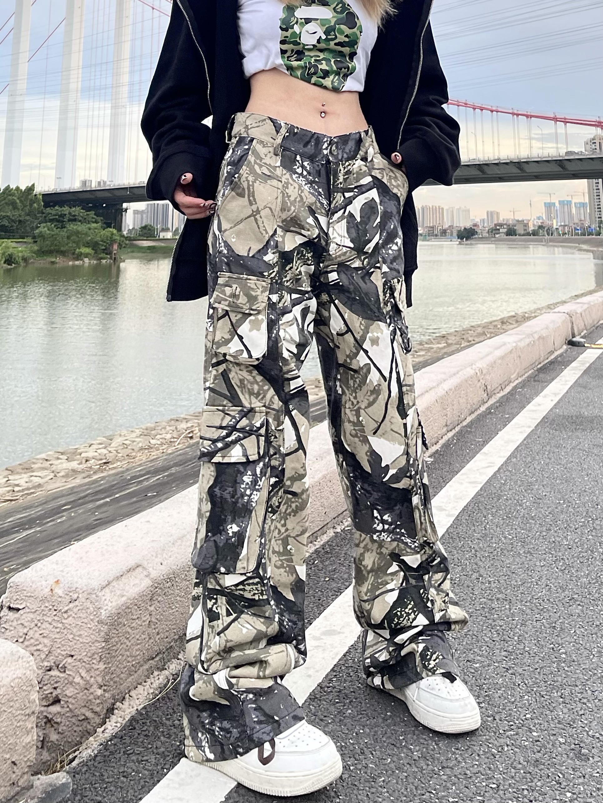 High Street Vintage Camo Cargo Pocket Wide Leg Pants