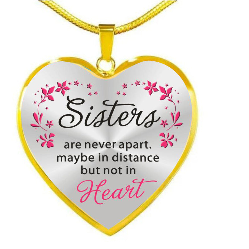 Best Friend Sister Heart Epoxy Pendant Inspirational Necklace