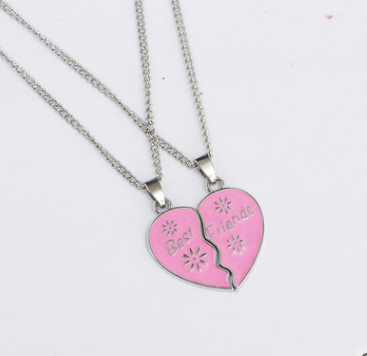 Heart Pendant BIG LITTLE Sister Love Drop Oil Necklace