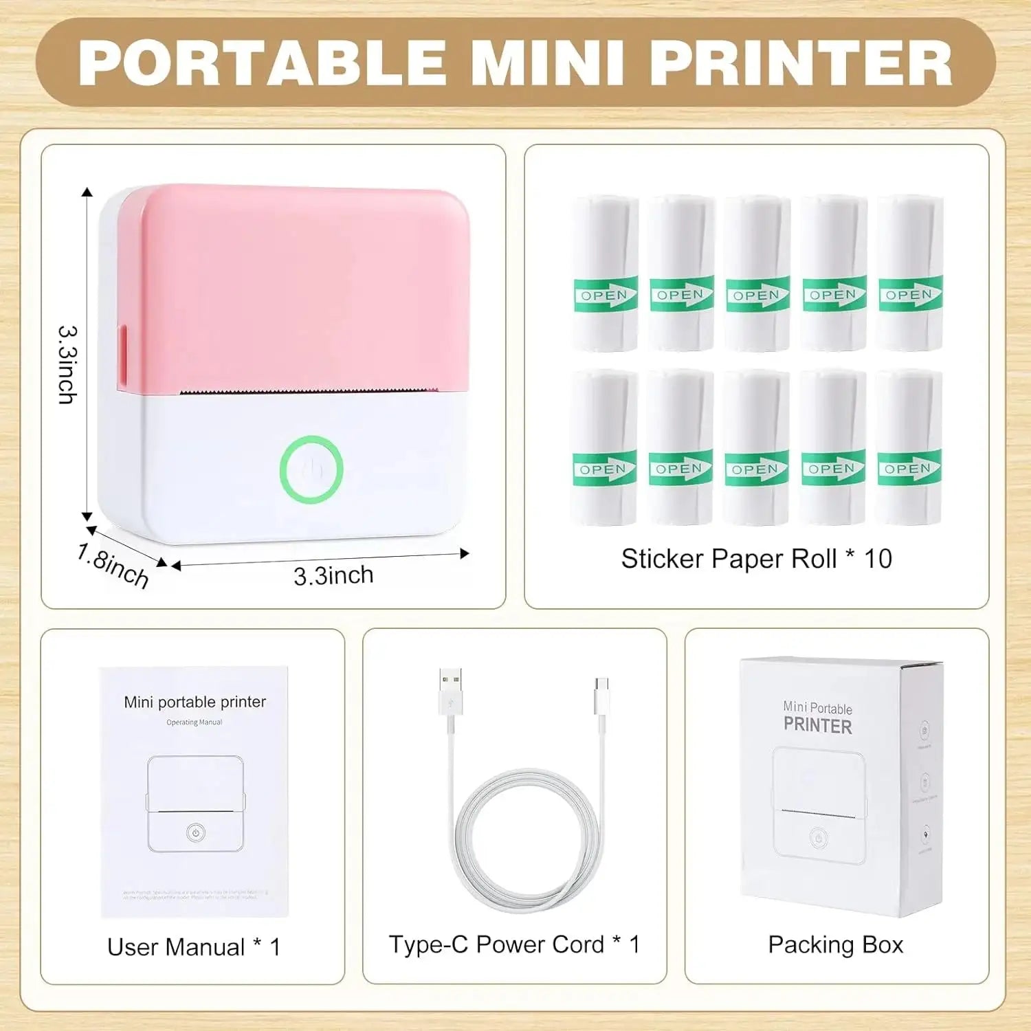 Thermal Mini Printer, Portable Inkless Sticker Maker, Bluetooth Printer for Phone, Wireless Label Printer with Tape, Free Cut Small Pocket Printer for Notes&Children DIY, Compatible with Ios&Android